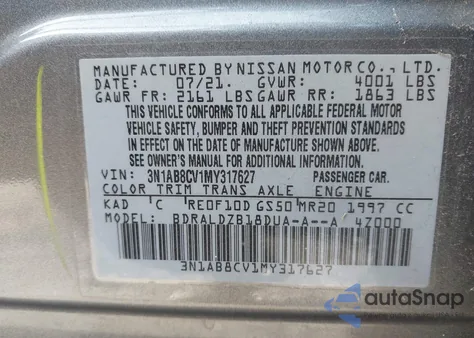2021 Nissan Sentra Sv Xtronic Cvt from USA, damaged, VIN 3N1AB8CV1MY317627